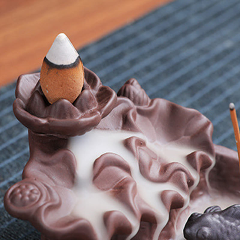 Buddha Stones Koi Fish Ox Purple Clay Ceramic Incense Stick Holder