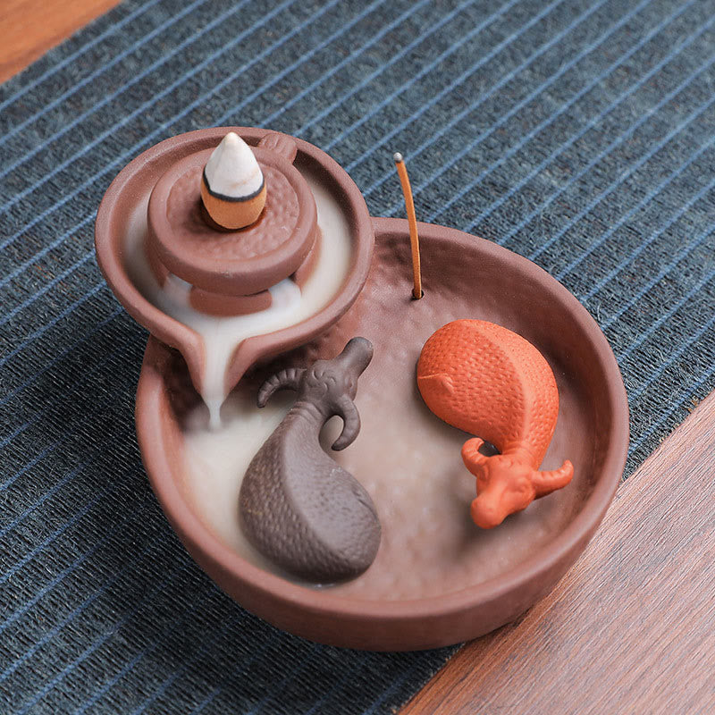 Psychic Reader YOKOオリジナル芳香剤×3ソルト×2 Buddha Stones Koi Fish Ox Purple Clay Ceramic Incense Stick Holder
