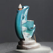 Buddha Stones Blue Crescent Moon Ceramic Backflow Smoke Fountain Meditation Candlestick Incense Burner Decoration - image 9
