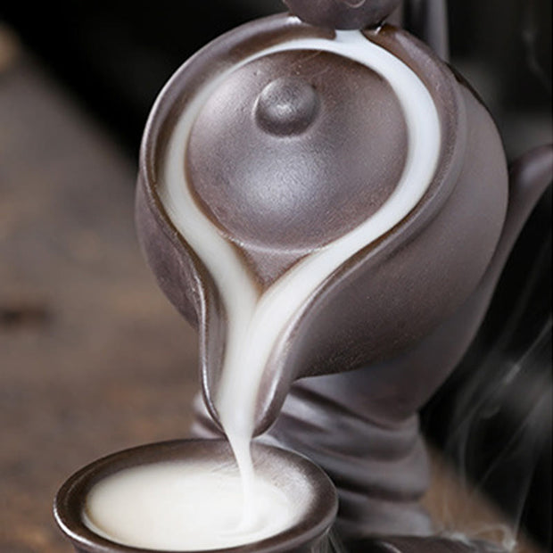 Buddha Stones Buddha Hand Holding Teapot Cup Ceramic Backflow Smoke Fountain Healing Incense Burner Decoration - image 6