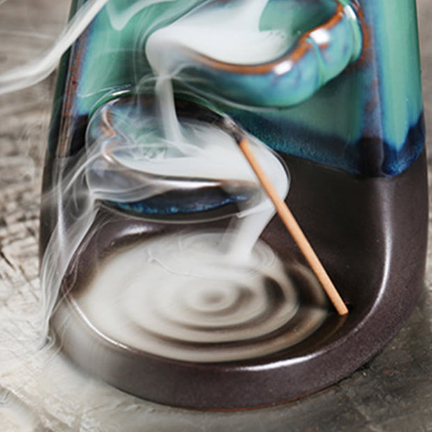 Buddha Stones Lovers Couple Embrace Love Ceramic Backflow Smoke Fountain Healing Incense Burner Decoration - image 11