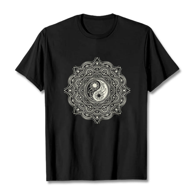 Buddha Stones Mandala YinYang Symbol Pattern Tee T-shirt - Black - 2XL - image 4