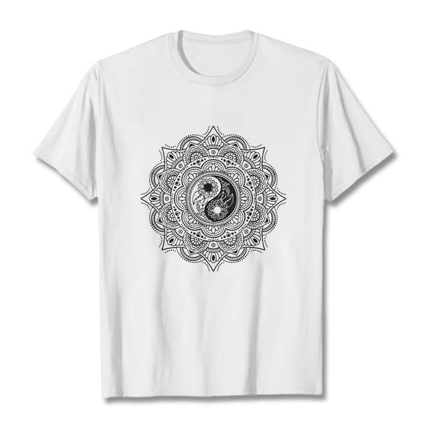 Buddha Stones Mandala YinYang Symbol Pattern Tee T-shirt - White - 2XL - image 8