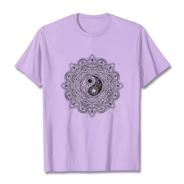 Buddha Stones Mandala YinYang Symbol Pattern Tee T-shirt - Plum - 2XL - image 17