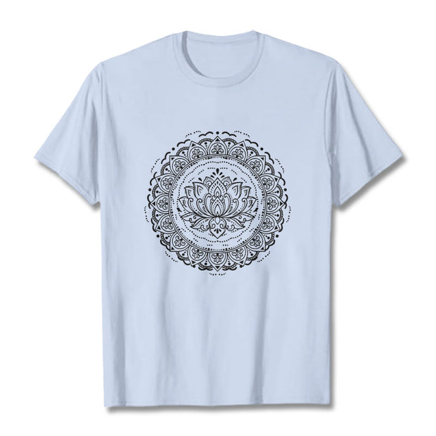 Buddha Stones Mandala Lotus Flower Pattern Tee T-shirt - LightCyan - 2XL - image 19