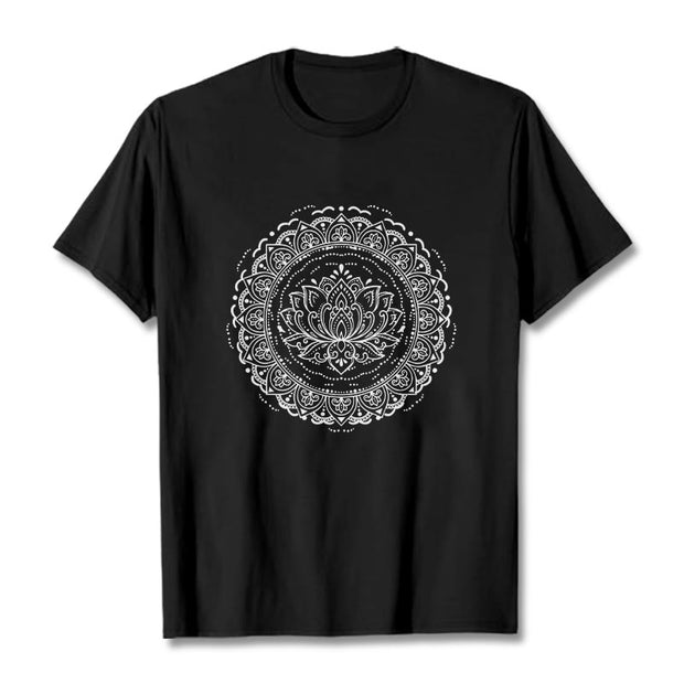 Buddha Stones Mandala Lotus Flower Pattern Tee T-shirt - Black - 2XL - image 5