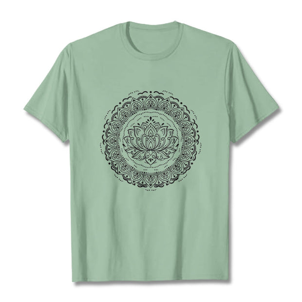 Buddha Stones Mandala Lotus Flower Pattern Tee T-shirt - PaleGreen - 2XL - image 15