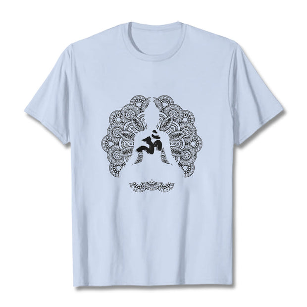 Buddha Stones Pure Color Mandala Om Symbol Pattern Tee T-shirt - LightCyan - 2XL - image 19