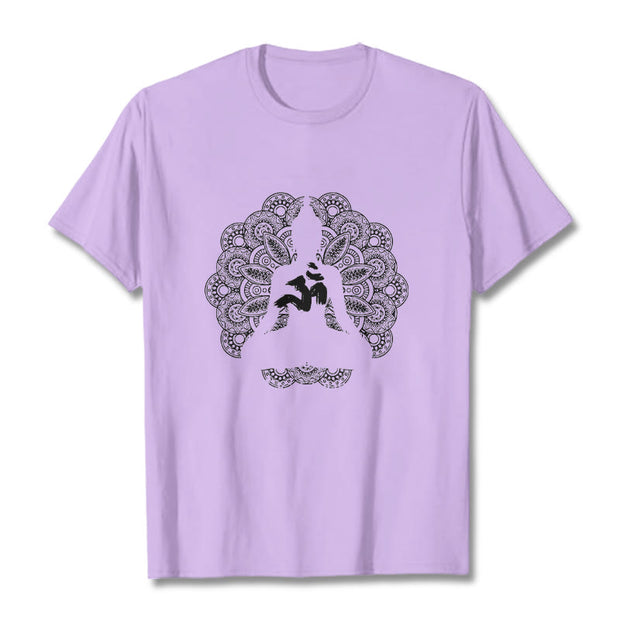 Buddha Stones Pure Color Mandala Om Symbol Pattern Tee T-shirt - Plum - 2XL - image 17