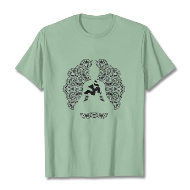 Buddha Stones Pure Color Mandala Om Symbol Pattern Tee T-shirt - PaleGreen - 2XL - image 15