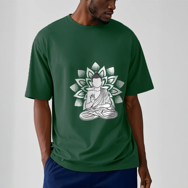 Buddha Stones Seated Buddha Lotus Flower Pattern Tee T-shirt - image 2