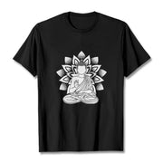 Buddha Stones Seated Buddha Lotus Flower Pattern Tee T-shirt - Black - 2XL - image 4