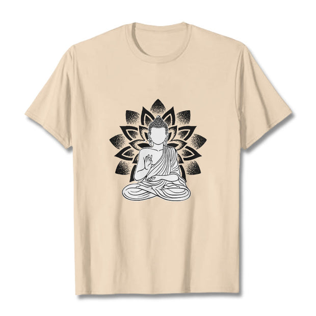 Buddha Stones Seated Buddha Lotus Flower Pattern Tee T-shirt - Bisque - 2XL - image 11
