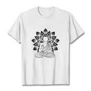 Buddha Stones Seated Buddha Lotus Flower Pattern Tee T-shirt - White - 2XL - image 8