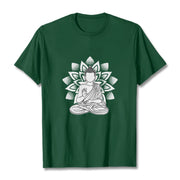 Buddha Stones Seated Buddha Lotus Flower Pattern Tee T-shirt - ForestGreen - 2XL - image 1