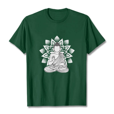 Buddha Stones Seated Buddha Lotus Flower Pattern Tee T-shirt - ForestGreen - 2XL - image 1