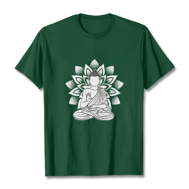 Buddha Stones Seated Buddha Lotus Flower Pattern Tee T-shirt - ForestGreen - 2XL - image 1