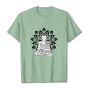 Buddha Stones Seated Buddha Lotus Flower Pattern Tee T-shirt - PaleGreen - 2XL - image 15
