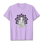 Buddha Stones Seated Buddha Lotus Flower Pattern Tee T-shirt - Plum - 2XL - image 17