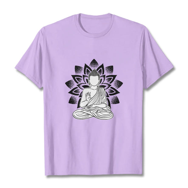 Buddha Stones Seated Buddha Lotus Flower Pattern Tee T-shirt - Plum - 2XL - image 17