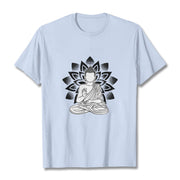 Buddha Stones Seated Buddha Lotus Flower Pattern Tee T-shirt - LightCyan - 2XL - image 19