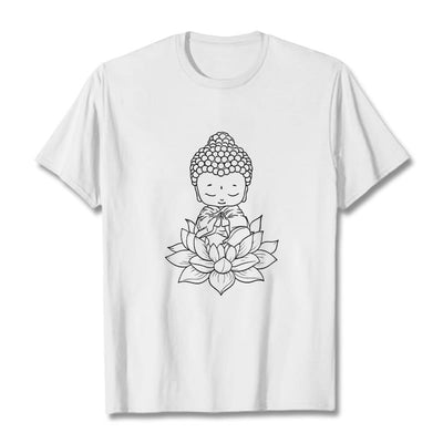 Buddha Stones Peaceful Buddha Lotus Flower Pattern Tee T-shirt - White - 2XL - image 1