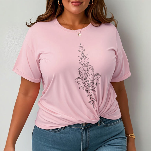 Buddha Stones Hamsa Hand Lotus Flower Pattern Tee T-shirt - image 15