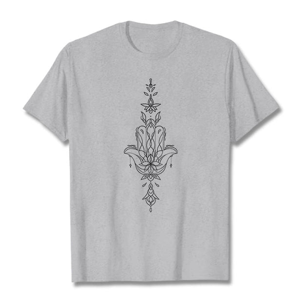 Buddha Stones Hamsa Hand Lotus Flower Pattern Tee T-shirt - LightGrey - 2XL - image 20