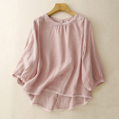 Buddha Stones Casual Plain Women's Crew Neck Design Cotton Polyester T-shirt - Pink - US14，UK/AU18，EU46 (2XL) - image 1