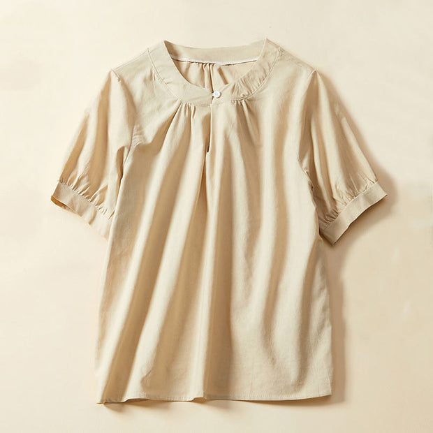 Buddha Stones Casual Plain Button Women's Short Sleeve Cotton Linen T-shirt - Moccasin - US14，UK/AU18，EU46 (2XL) - image 7