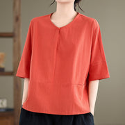 Buddha Stones Casual Plain Women's Half Sleeve Cotton Polyester T-shirt With Pockets - Tomato - US14，UK/AU18，EU46 (2XL) - image 12