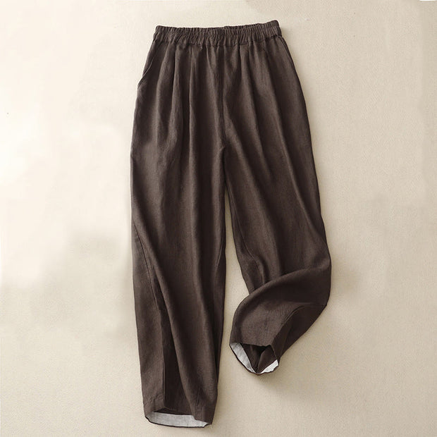 Buddha Stones Commute 7-8 Length Women's Harem Cotton Linen Pants With Pockets - SaddleBrown - US8-10，UK/AU12-14，EU40-42 (2XL) - image 17