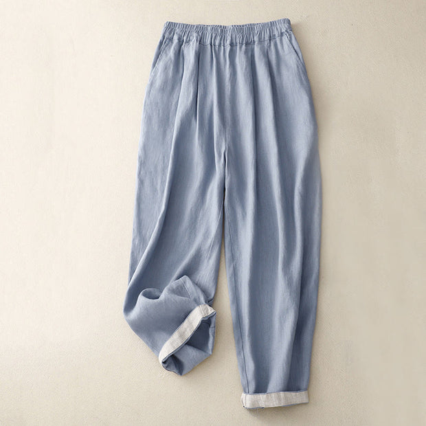 Buddha Stones Commute 7-8 Length Women's Harem Cotton Linen Pants With Pockets - LightSkyBlue - US8-10，UK/AU12-14，EU40-42 (2XL) - image 9