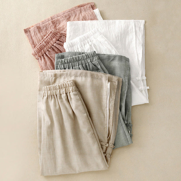 Buddha Stones Frog-Button Hem Slit Design Women's Wide Leg Cotton Linen Pants With Pockets - image 21