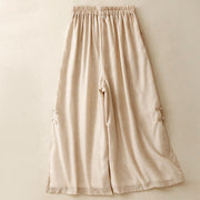 Buddha Stones Frog-Button Hem Slit Design Women's Wide Leg Cotton Linen Pants With Pockets - image 2