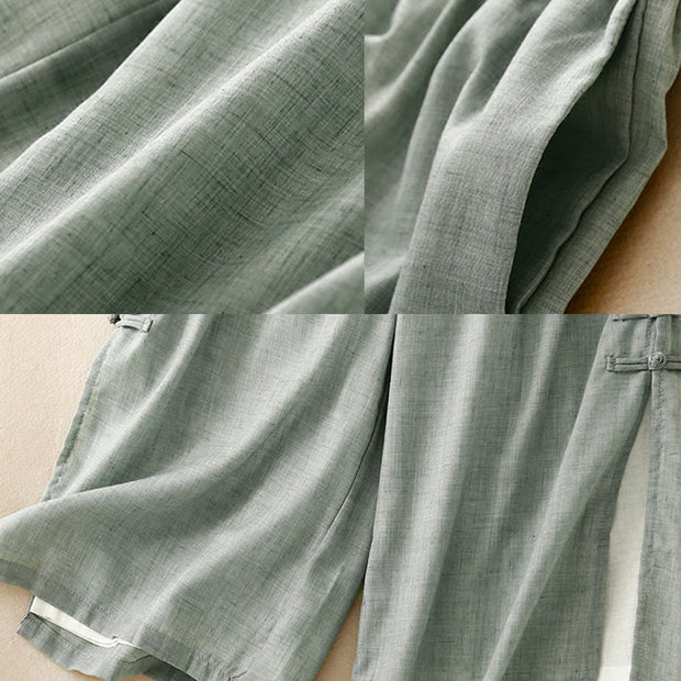Buddha Stones Frog-Button Hem Slit Design Women's Wide Leg Cotton Linen Pants With Pockets - image 20
