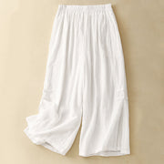 Buddha Stones Frog-Button Hem Slit Design Women's Wide Leg Cotton Linen Pants With Pockets - White - US8-10，UK/AU12-14，EU40-42 (2XL) - image 9