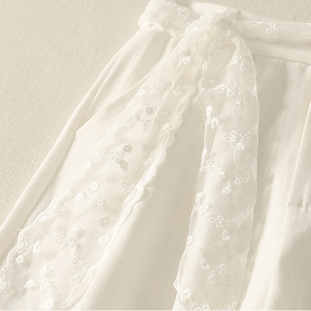 Buddha Stones Daily Solid Color Lace Belt Women's Wide Leg Cotton Pants With Pockets - image 11