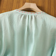 Buddha Stones Vintage Embroidery Button Notched Neck Women's Cotton Shirt - image 29