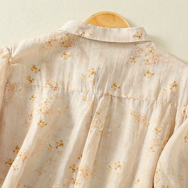 Buddha Stones Casual Printing Frog-Buttons Lapel Half Sleeve Women's Cotton Shirt - image 12