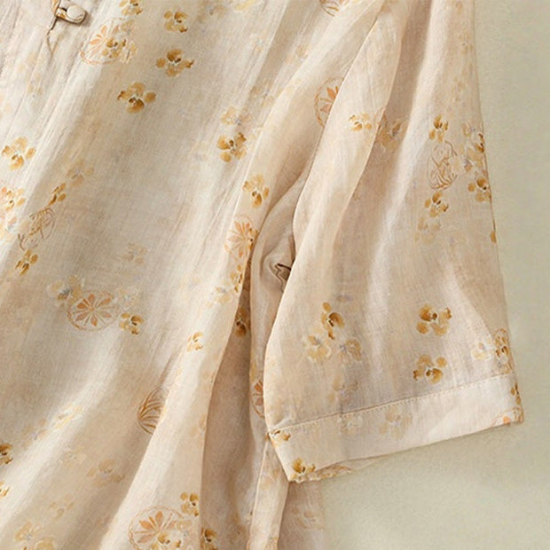 Buddha Stones Casual Printing Frog-Buttons Lapel Half Sleeve Women's Cotton Shirt - image 14