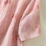 Buddha Stones Casual Printing Frog-Buttons Lapel Half Sleeve Women's Cotton Shirt - image 7