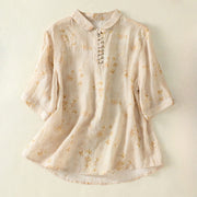 Buddha Stones Casual Printing Frog-Buttons Lapel Half Sleeve Women's Cotton Shirt - LemonChiffon - US8-10，UK/AU12-14，EU40-42 (2XL) - image 9
