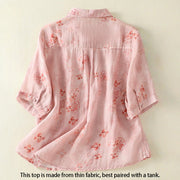 Buddha Stones Casual Printing Frog-Buttons Lapel Half Sleeve Women's Cotton Shirt - image 2