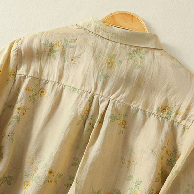 Buddha Stones Casual Printing Frog-Buttons Lapel Half Sleeve Women's Cotton Shirt - image 20