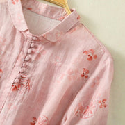Buddha Stones Casual Printing Frog-Buttons Lapel Half Sleeve Women's Cotton Shirt - image 4