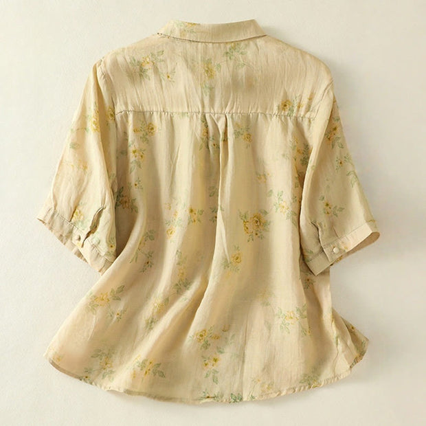 Buddha Stones Casual Printing Frog-Buttons Lapel Half Sleeve Women's Cotton Shirt - image 18