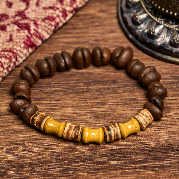 Buddha Stones Handmade Natural Coffee Beans Coconut Shell Bamboo Jade Positive Bracelet - image 3