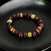 Buddha Stones Handmade Natural Coffee Beans Coconut Shell Square Jade Positive Bracelet - image 5