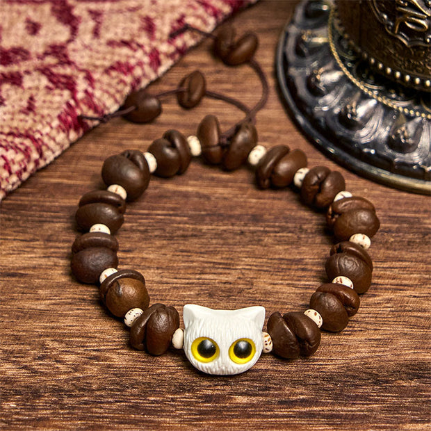 Buddha Stones Handmade Natural Coffee Beans Cat Head Bodhi Seed Claw Paw Peace Bracelet - image 9